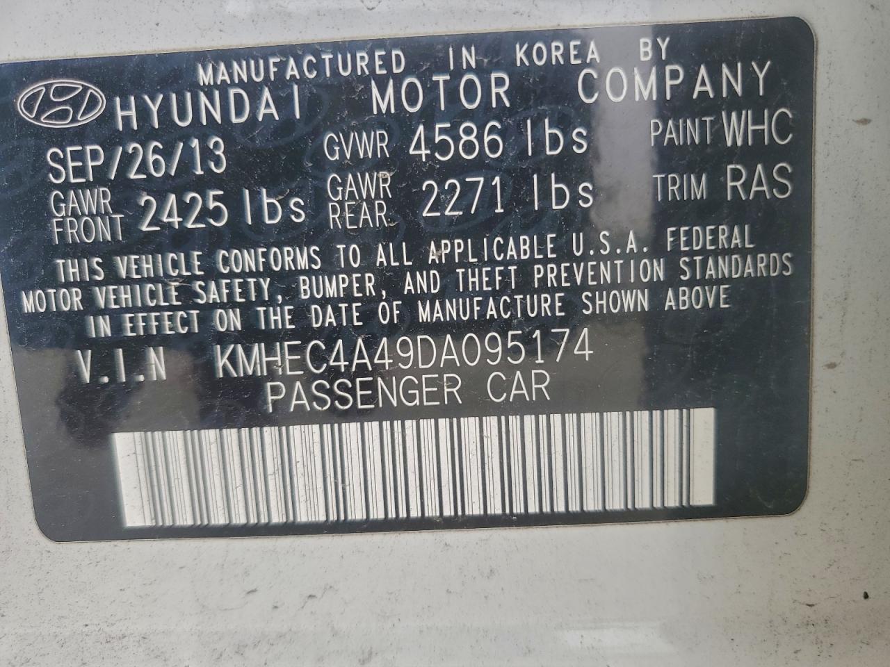 2013 Hyundai Sonata Hybrid VIN: KMHEC4A49DA095174 Lot: 93350185