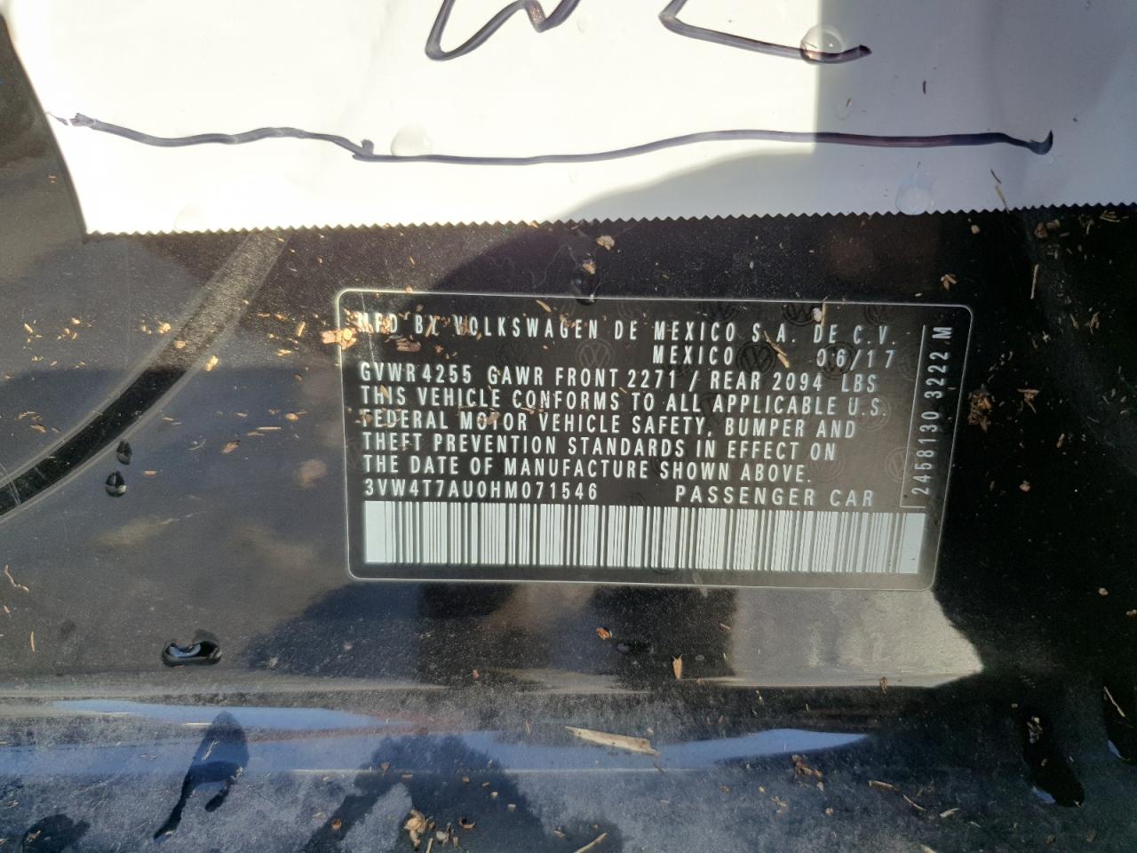 2017 Volkswagen Gti S VIN: 3VW4T7AU0HM071546 Lot: 93667985