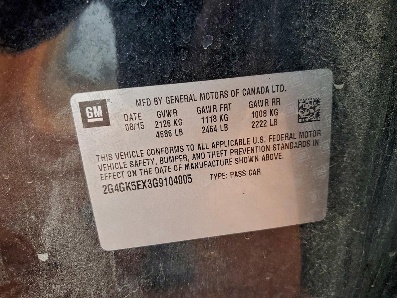 2016 Buick Regal VIN: 2G4GK5EX3G9104005 Lot: 94220095