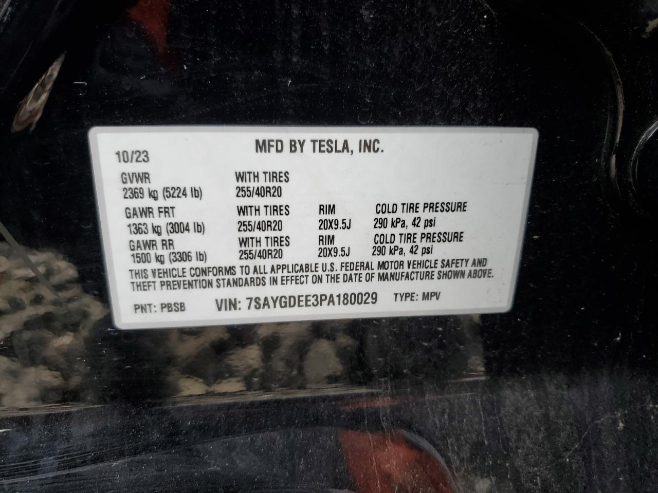 2023 Tesla Model Y VIN: 7SAYGDEE3PA180029 Lot: 89468565