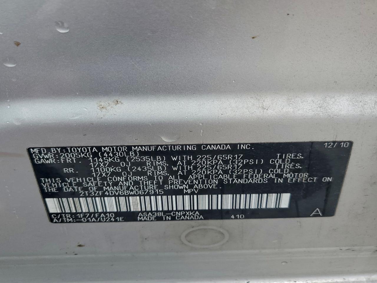 2011 Toyota Rav4 VIN: 2T3ZF4DV6BW067915 Lot: 93679535