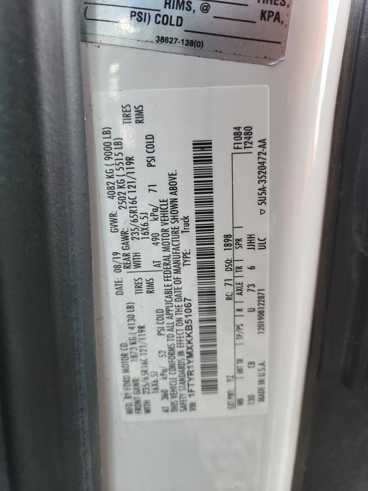 2019 Ford Transit 250 Delivery Van VIN: 1FTYR1YMXKKB51067 Lot: 91290085