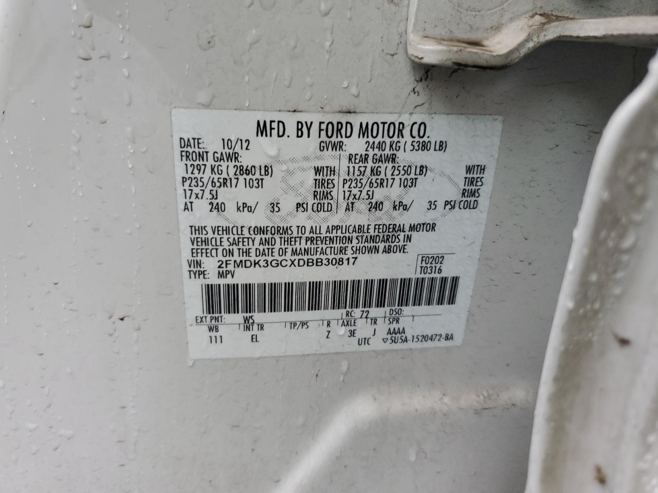 2013 Ford Edge Se VIN: 2FMDK3GCXDBB30817 Lot: 93288265