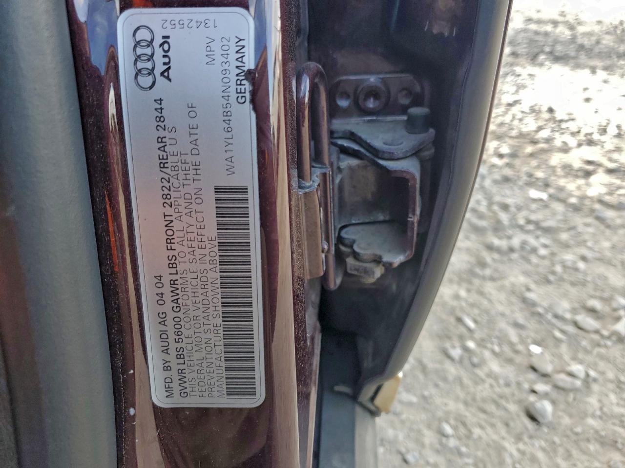 2004 Audi Allroad 4.2 VIN: WA1YL64B54N093402 Lot: 93881005