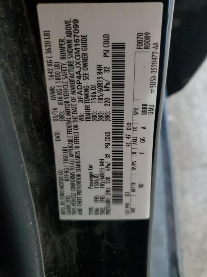 2016 Ford Fiesta S VIN: 3FADP4AJXGM167099 Lot: 92507235