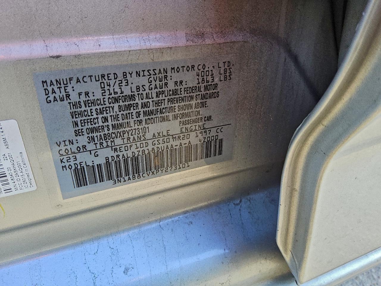 2023 Nissan Sentra Sv VIN: 3N1AB8CVXPY273101 Lot: 92639445