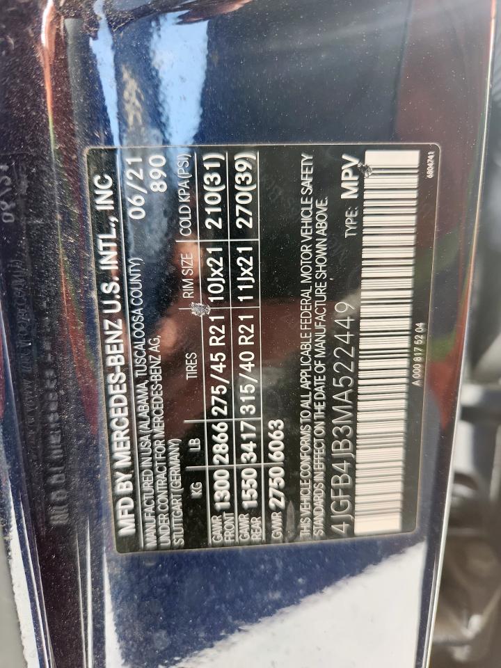 2021 Mercedes-Benz Gle 350 VIN: 4JGFB4JB3MA522449 Lot: 93604695