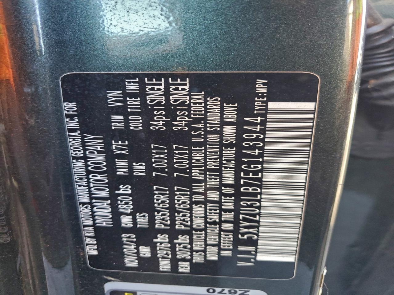 2014 Hyundai Santa Fe Sport VIN: 5XYZU3LB7EG143944 Lot: 93975565