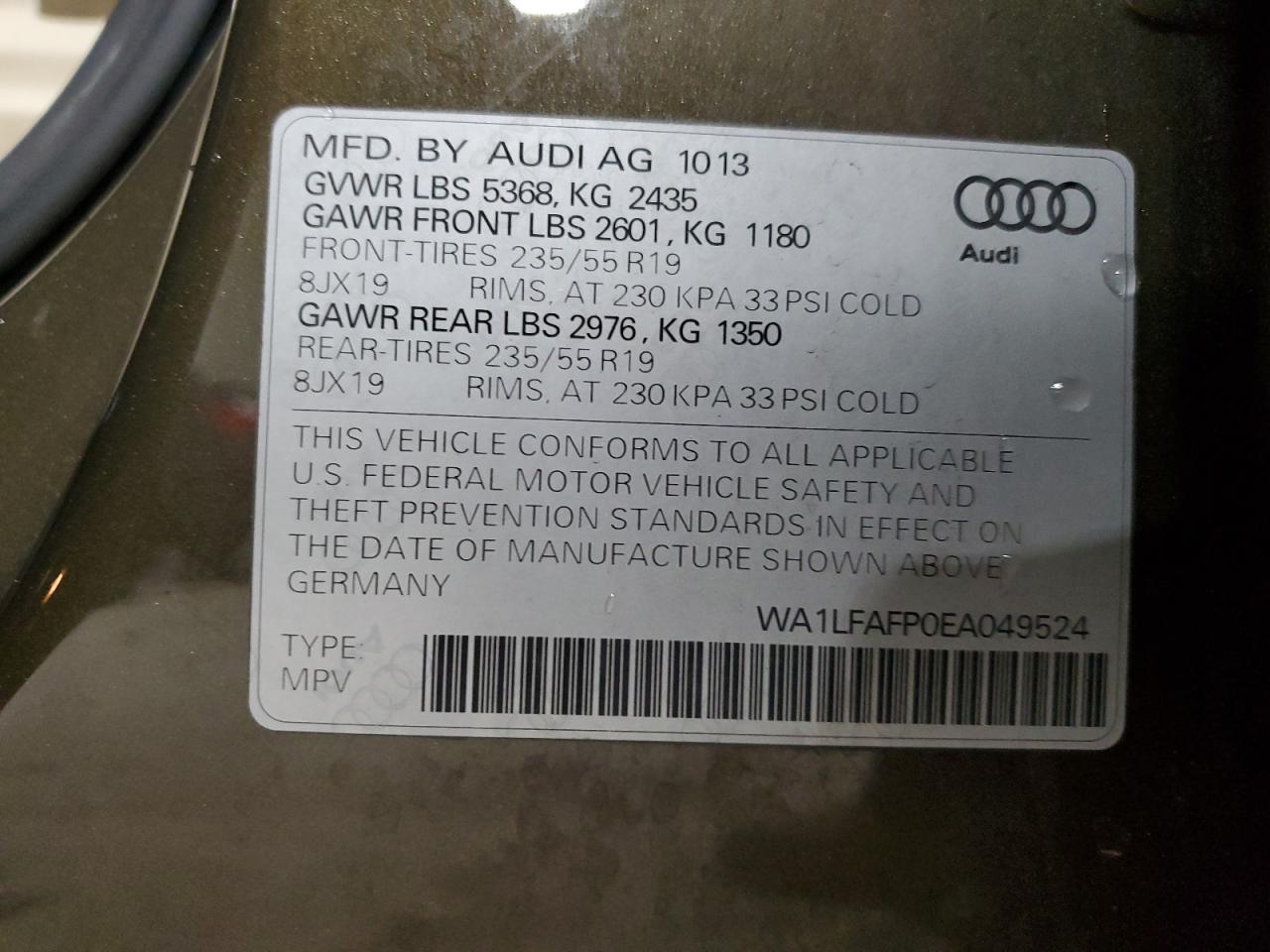 2014 Audi Q5 Premium Plus VIN: WA1LFAFP0EA049524 Lot: 92445965