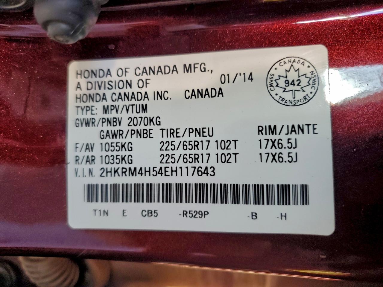 2014 Honda Cr-V Ex VIN: 2HKRM4H54EH117643 Lot: 93828915