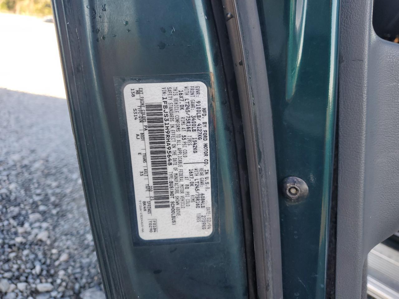 1994 Ford Econoline E350 Super Duty VIN: 1FBJS31H9RHA95648 Lot: 92308625