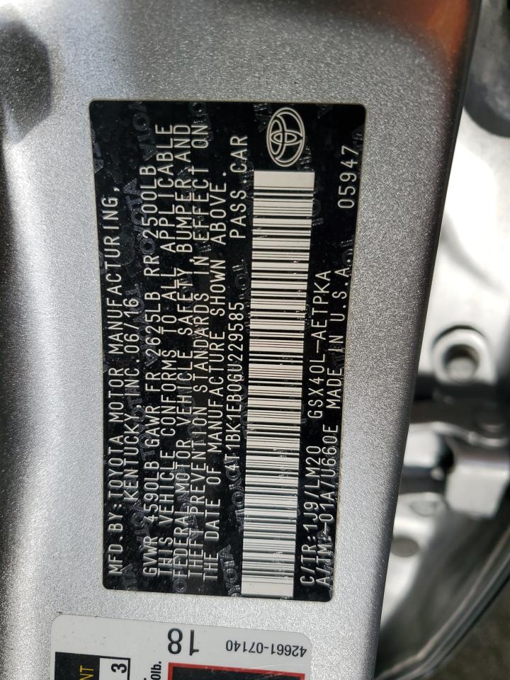 2016 Toyota Avalon Xle VIN: 4T1BK1EB0GU229585 Lot: 91464425