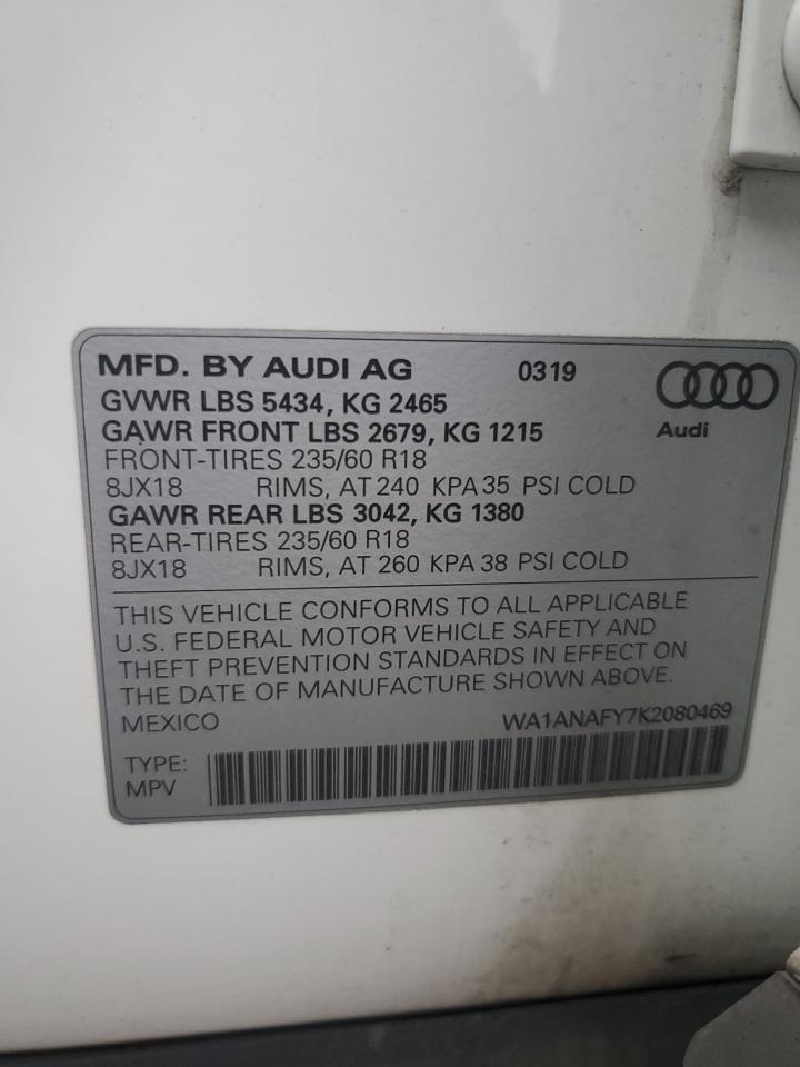 2019 Audi Q5 Premium VIN: WA1ANAFY7K2080469 Lot: 92678915