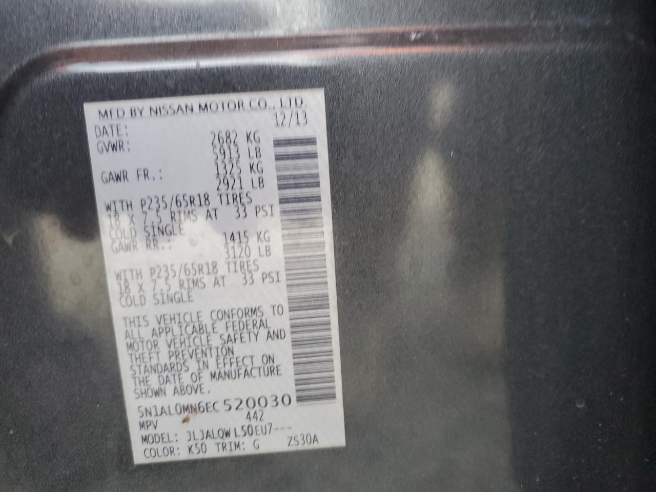 2014 Infiniti Qx60 VIN: 5N1AL0MN6EC520030 Lot: 92936485