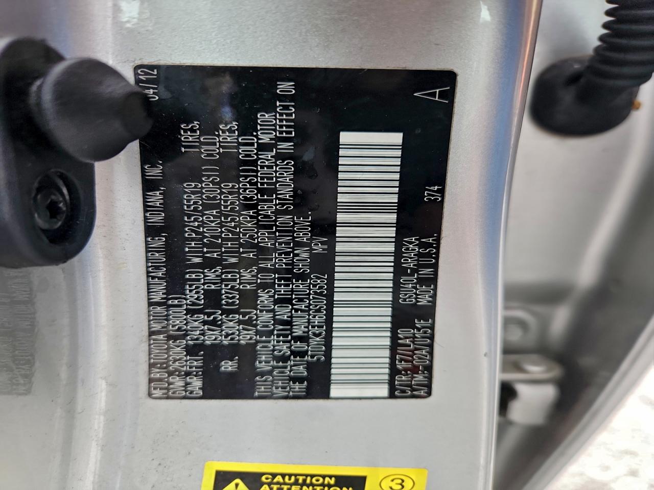 2012 Toyota Highlander Limited VIN: 5TDYK3EH6CS073582 Lot: 93749795