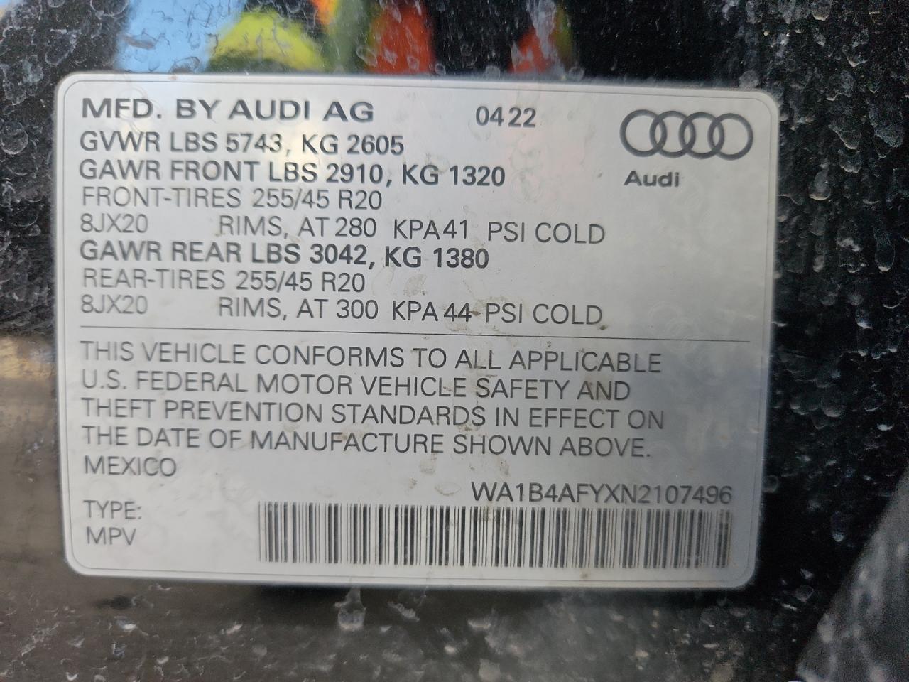 2022 Audi Sq5 Premium Plus VIN: WA1B4AFYXN2107496 Lot: 91028335