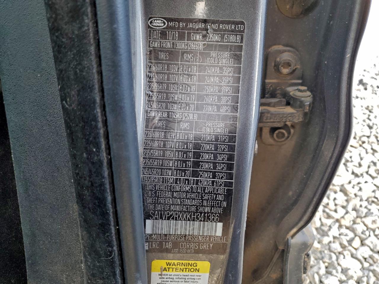 2019 Land Rover Range Rover Evoque Se VIN: SALVP2RXXKH341366 Lot: 94382585