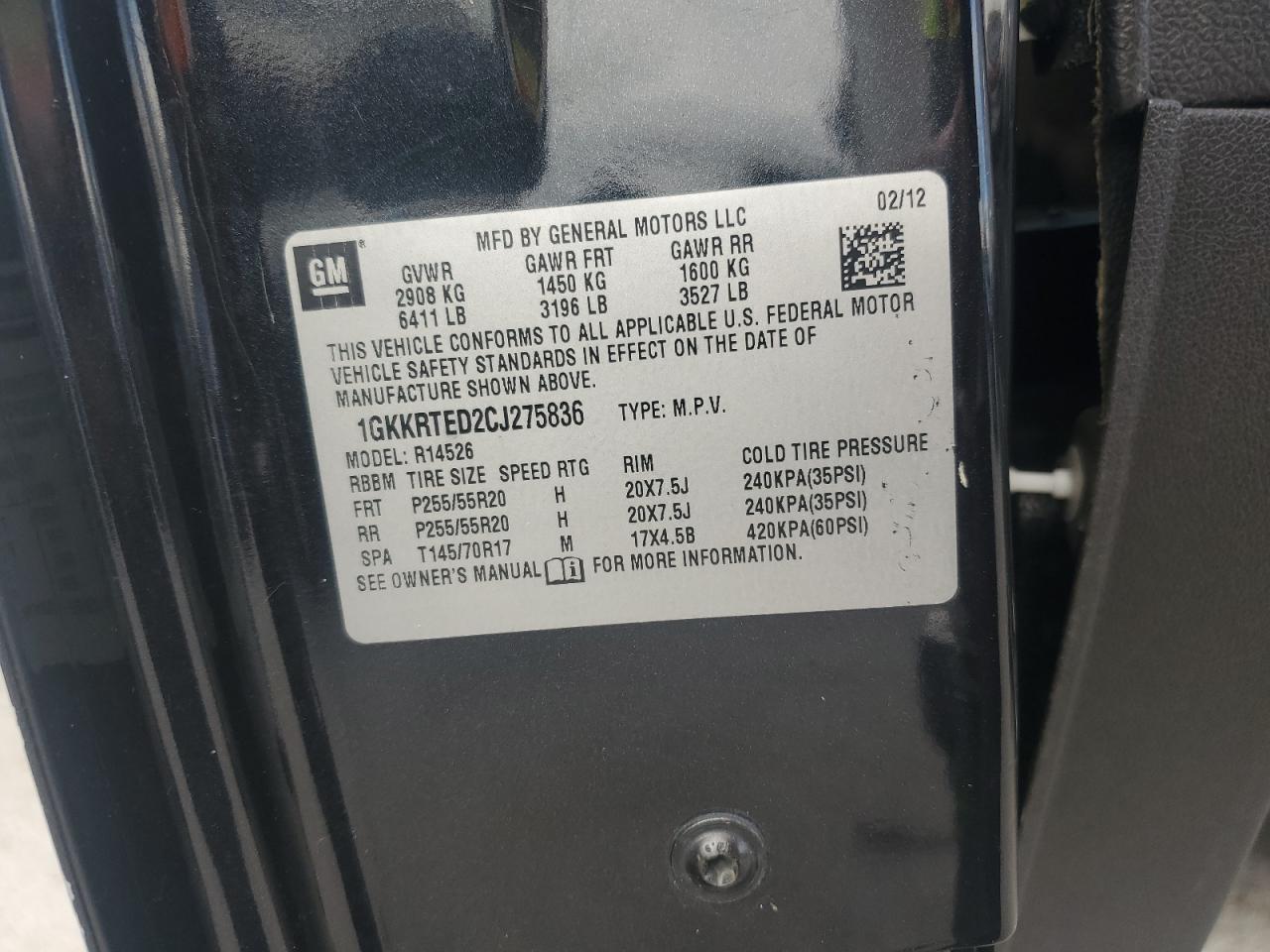 2012 GMC Acadia Denali VIN: 1GKKRTED2CJ275836 Lot: 92582915