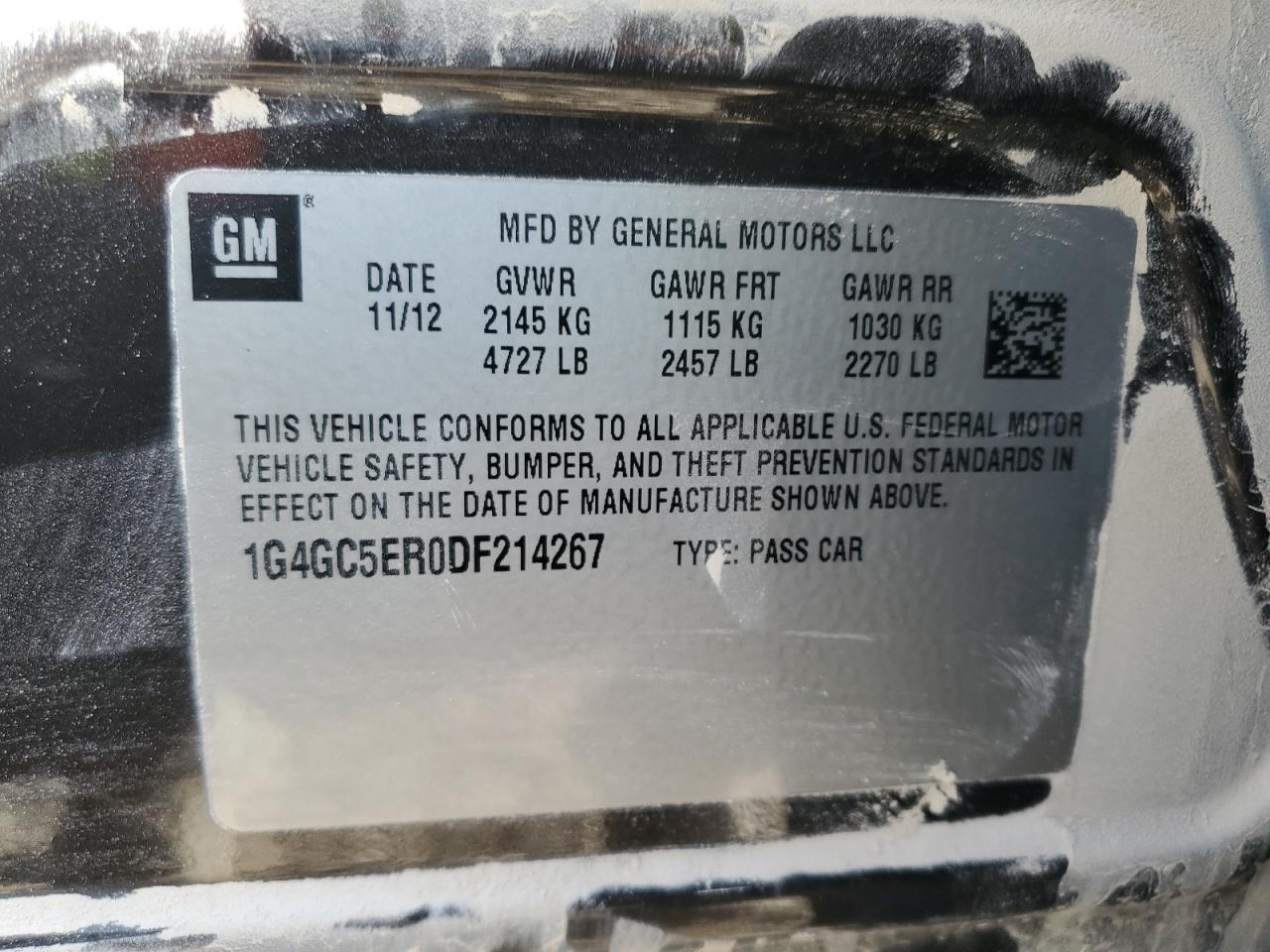 2013 Buick Lacrosse VIN: 1G4GC5ER0DF214267 Lot: 91198265