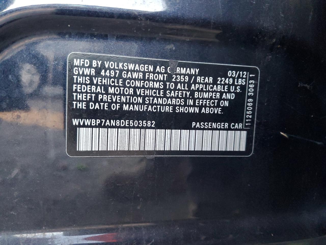 2013 Volkswagen Cc Sport VIN: WVWBP7AN8DE503582 Lot: 92840265