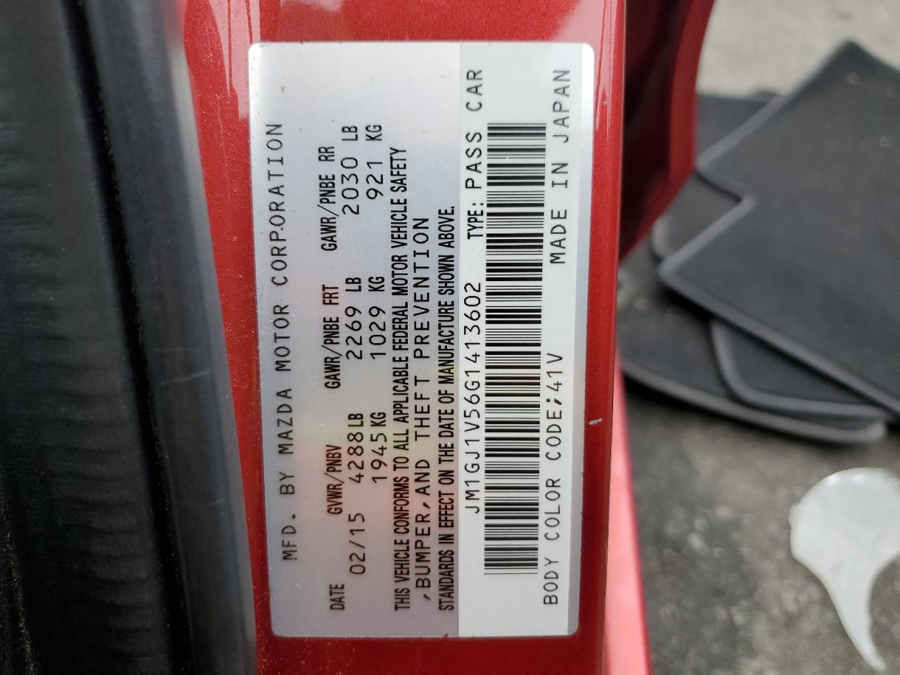 2016 Mazda 6 Touring VIN: JM1GJ1V56G1413602 Lot: 92819775