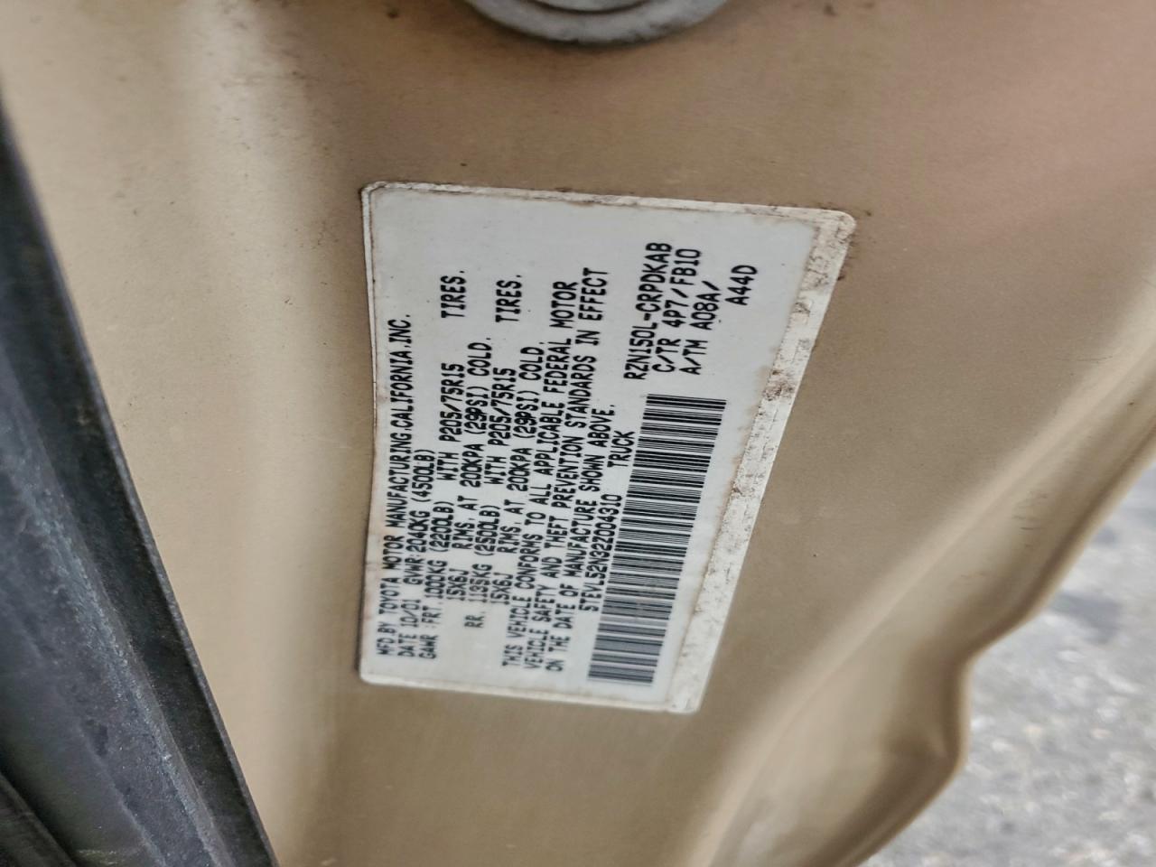 2002 Toyota Tacoma Xtracab VIN: 5TEVL52N32Z004310 Lot: 93738165