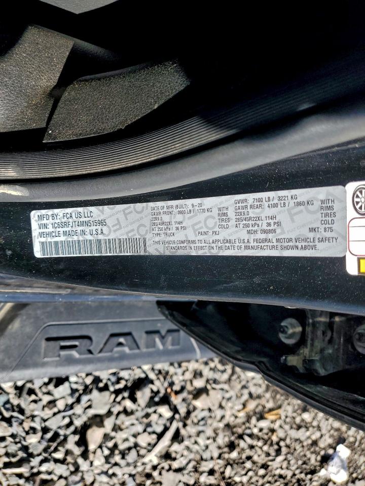 2021 Ram 1500 Laramie VIN: 1C6SRFJT4MN515965 Lot: 94230025