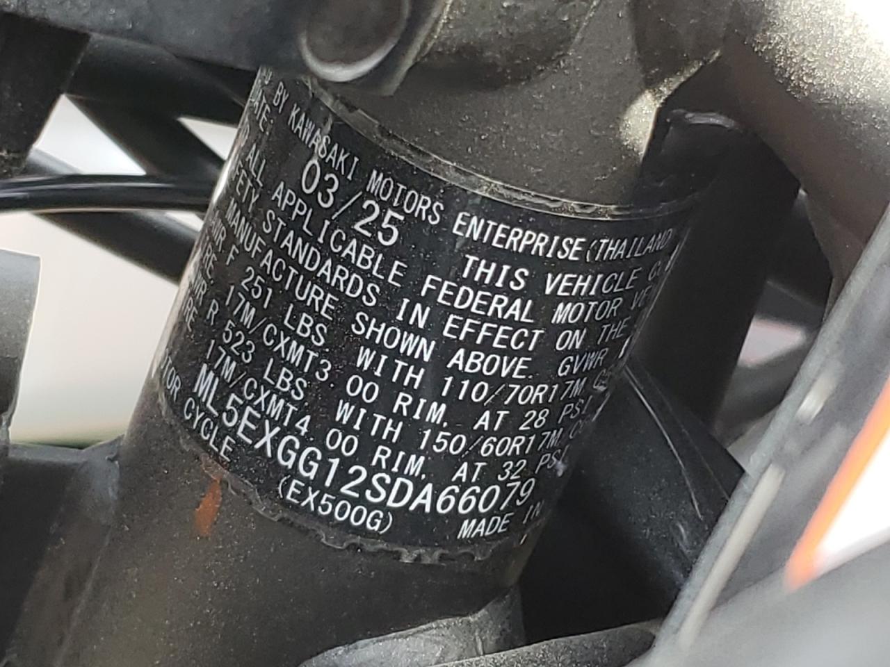 2025 Kawasaki Ex500 VIN: ML5EXGG12SDA66079 Lot: 91431425