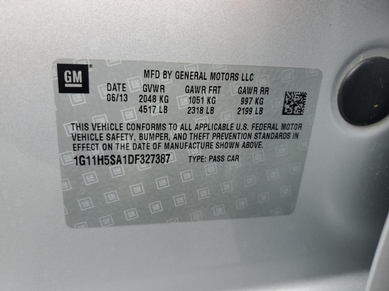 2013 Chevrolet Malibu Ltz VIN: 1G11H5SA1DF327387 Lot: 92662145