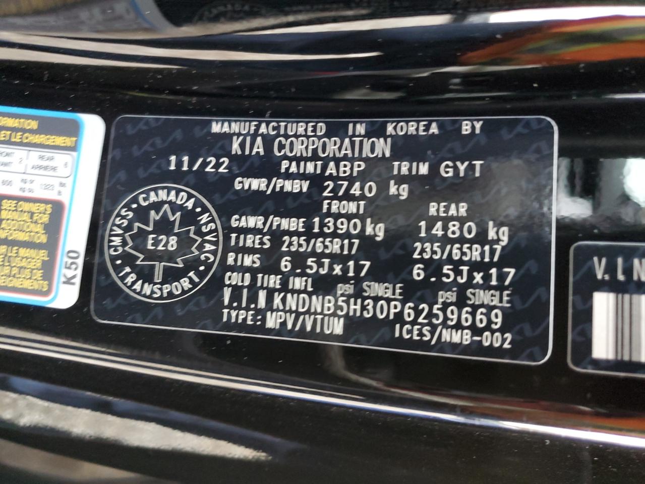 2023 Kia Carnival Lx VIN: KNDNB5H30P6259669 Lot: 90855585