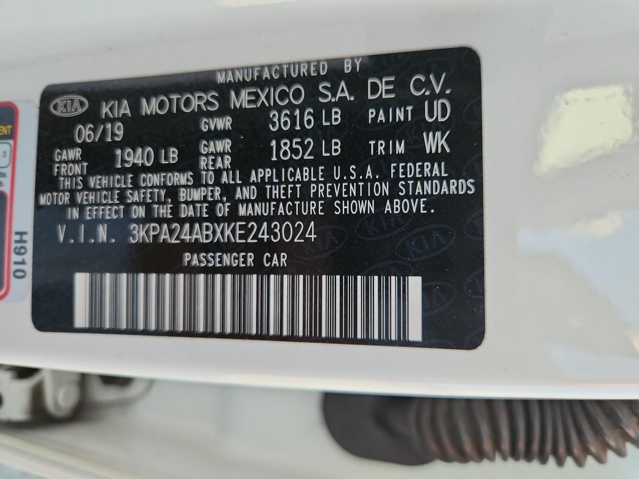 2019 Kia Rio S VIN: 3KPA24ABXKE243024 Lot: 93144845