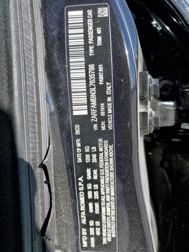 2020 Alfa Romeo Giulia Ti VIN: ZARFAMBN3L7635786 Lot: 92304035