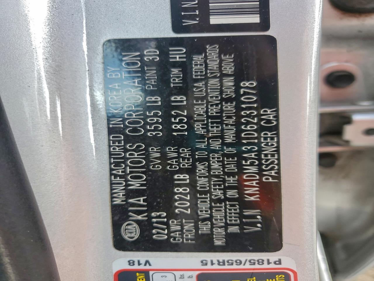 2013 Kia Rio Lx VIN: KNADM5A31D6231078 Lot: 94531415