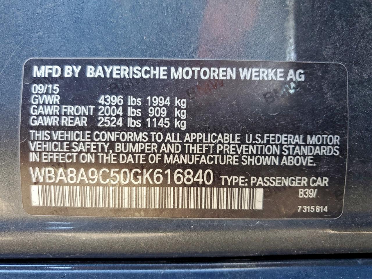 2016 BMW 320 I VIN: WBA8A9C50GK616840 Lot: 94091245