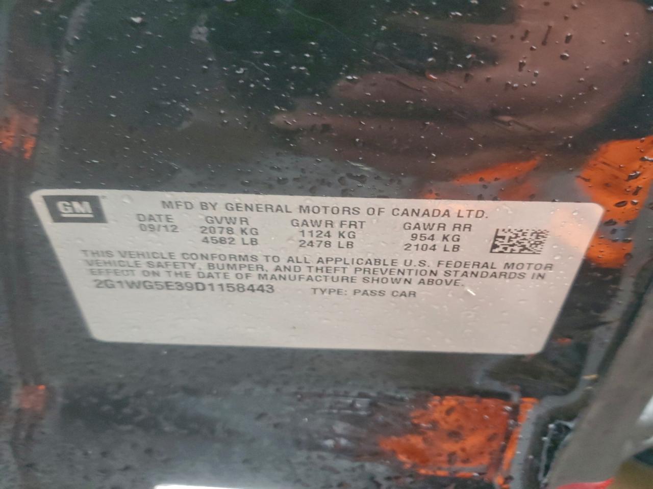 2013 Chevrolet Impala Lt VIN: 2G1WG5E39D1158443 Lot: 93951275