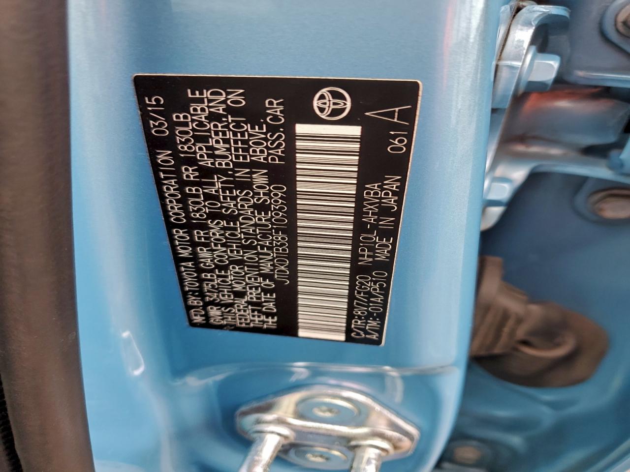 2015 Toyota Prius C VIN: JTDKDTB38F1093990 Lot: 94475345