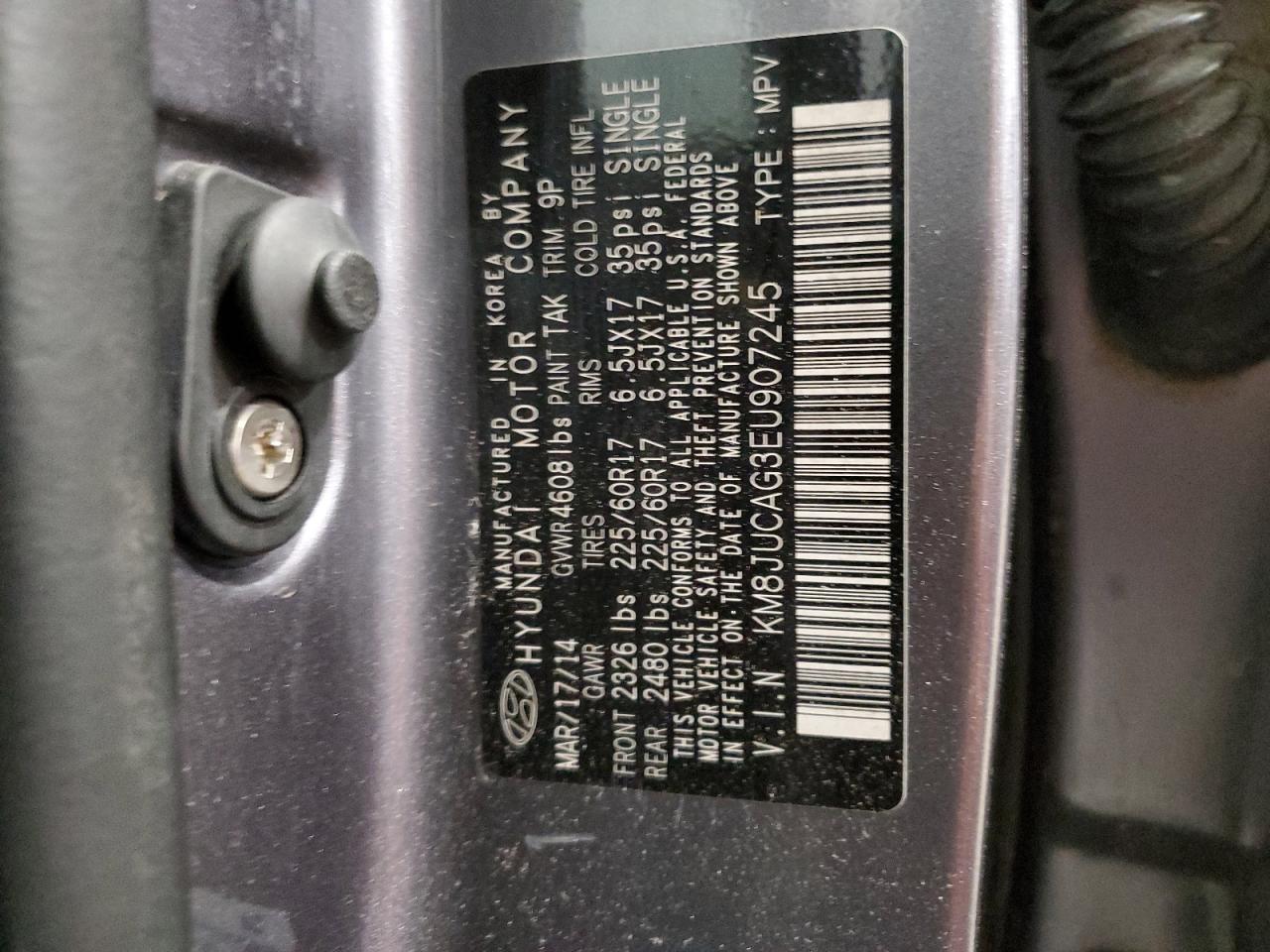 2014 Hyundai Tucson Gls VIN: KM8JUCAG3EU907245 Lot: 93548215