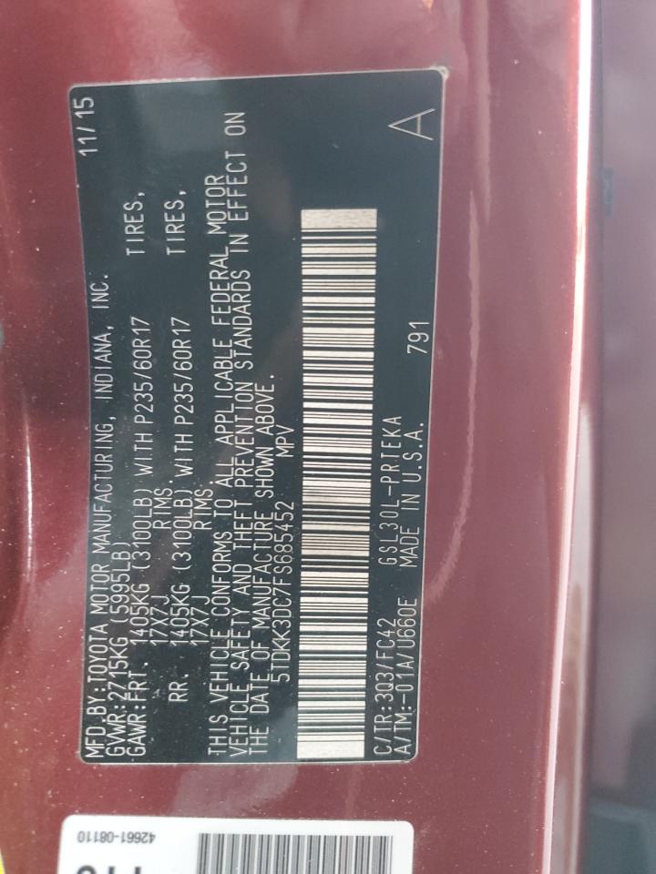 2015 Toyota Sienna Le VIN: 5TDKK3DC7FS685452 Lot: 92469725