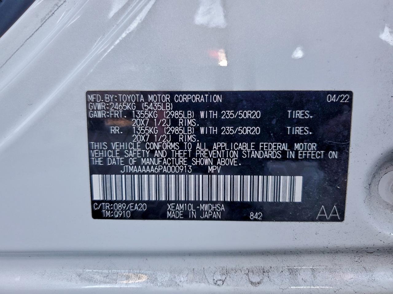 2023 Toyota Bz4X Xle VIN: JTMAAAAA6PA000913 Lot: 94197735