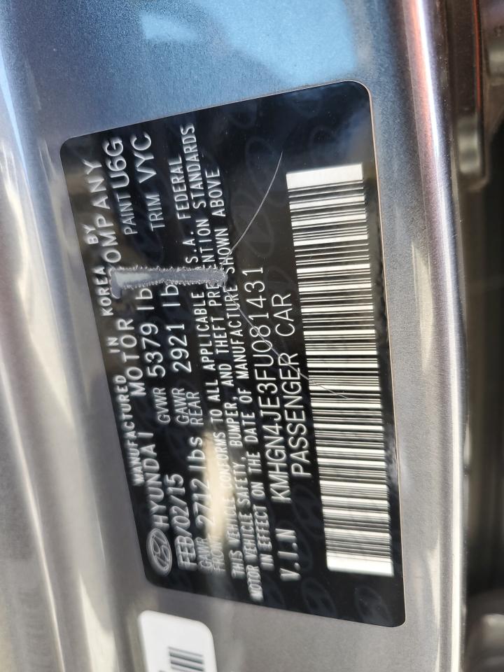 2015 Hyundai Genesis 3.8L VIN: KMHGN4JE3FU081431 Lot: 92914515