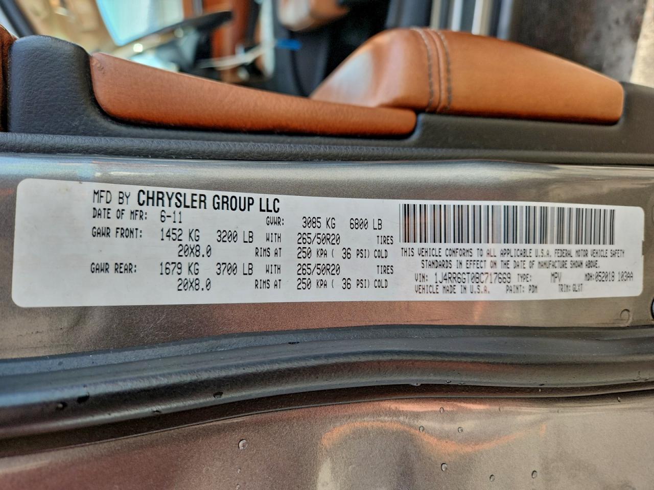 2011 Jeep Grand Cherokee Overland VIN: 1J4RR6GT0BC717669 Lot: 94510025