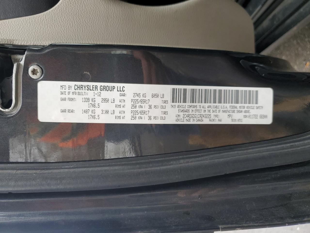 2012 Dodge Grand Caravan Crew VIN: 2C4RDGDG7CR123221 Lot: 91892945