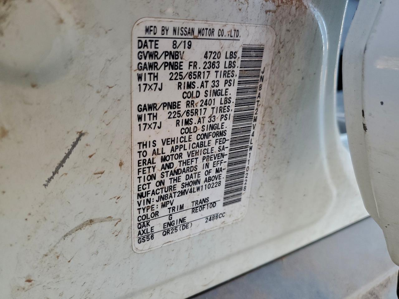 2020 Nissan Rogue S VIN: JN8AT2MV4LW110228 Lot: 94055755