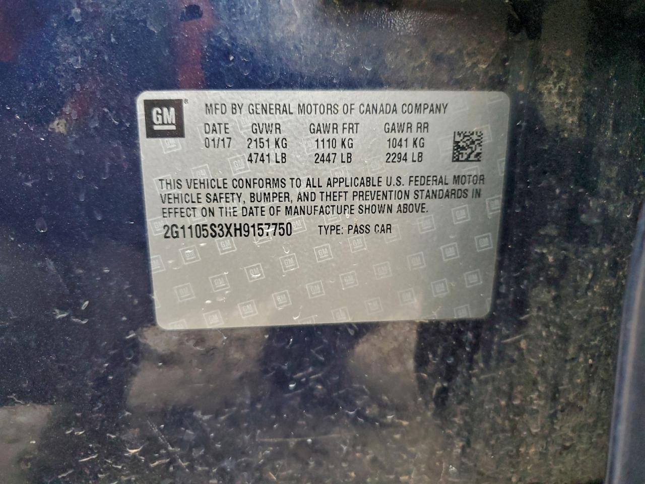 2017 Chevrolet Impala Lt VIN: 2G1105S3XH9157750 Lot: 93856665