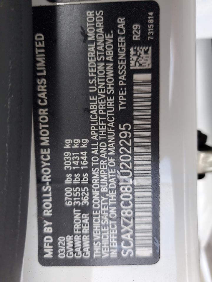 2020 Rolls-Royce Dawn Base VIN: SCAXZ8C08LU202295 Lot: 92418905