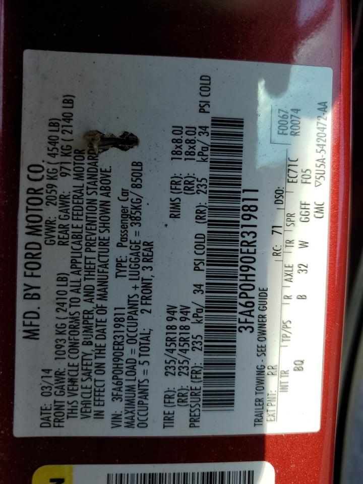 2014 Ford Fusion Se VIN: 3FA6P0H90ER319811 Lot: 93565925