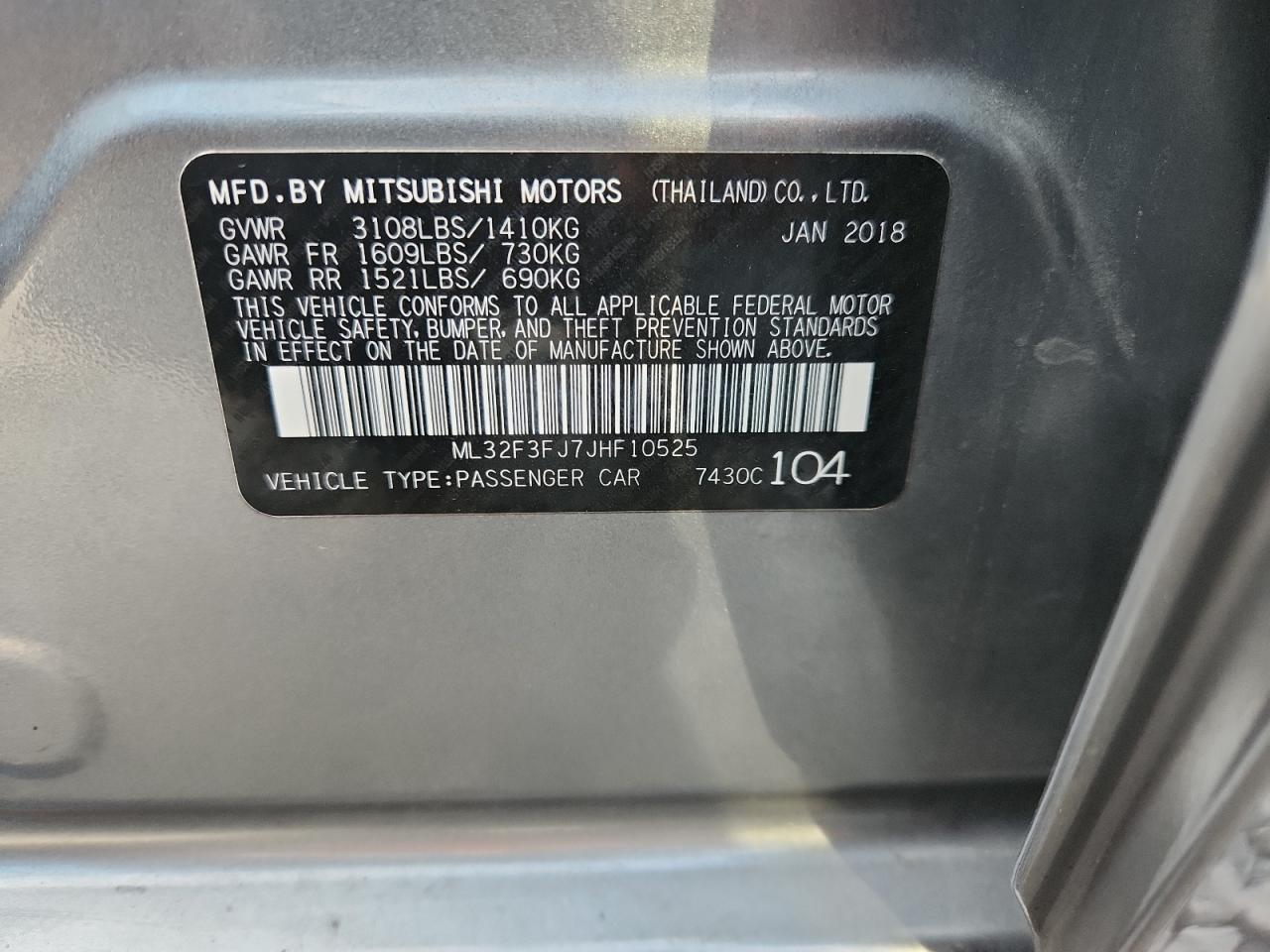 2018 Mitsubishi Mirage G4 Es VIN: ML32F3FJ7JHF10525 Lot: 92447085