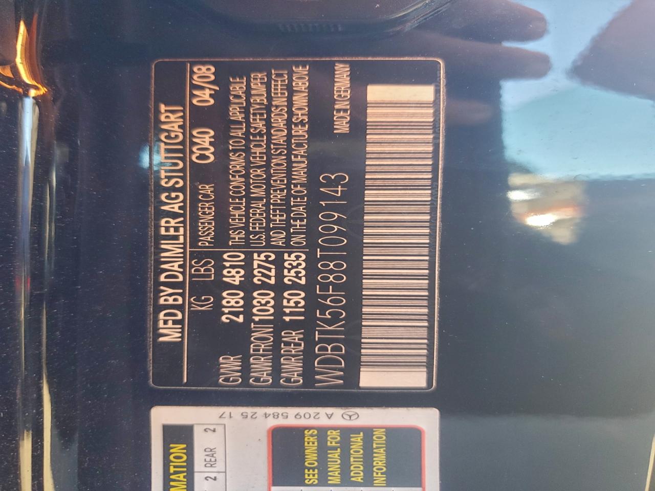 2008 Mercedes-Benz Clk 350 VIN: WDBTK56F88T099143 Lot: 93153035