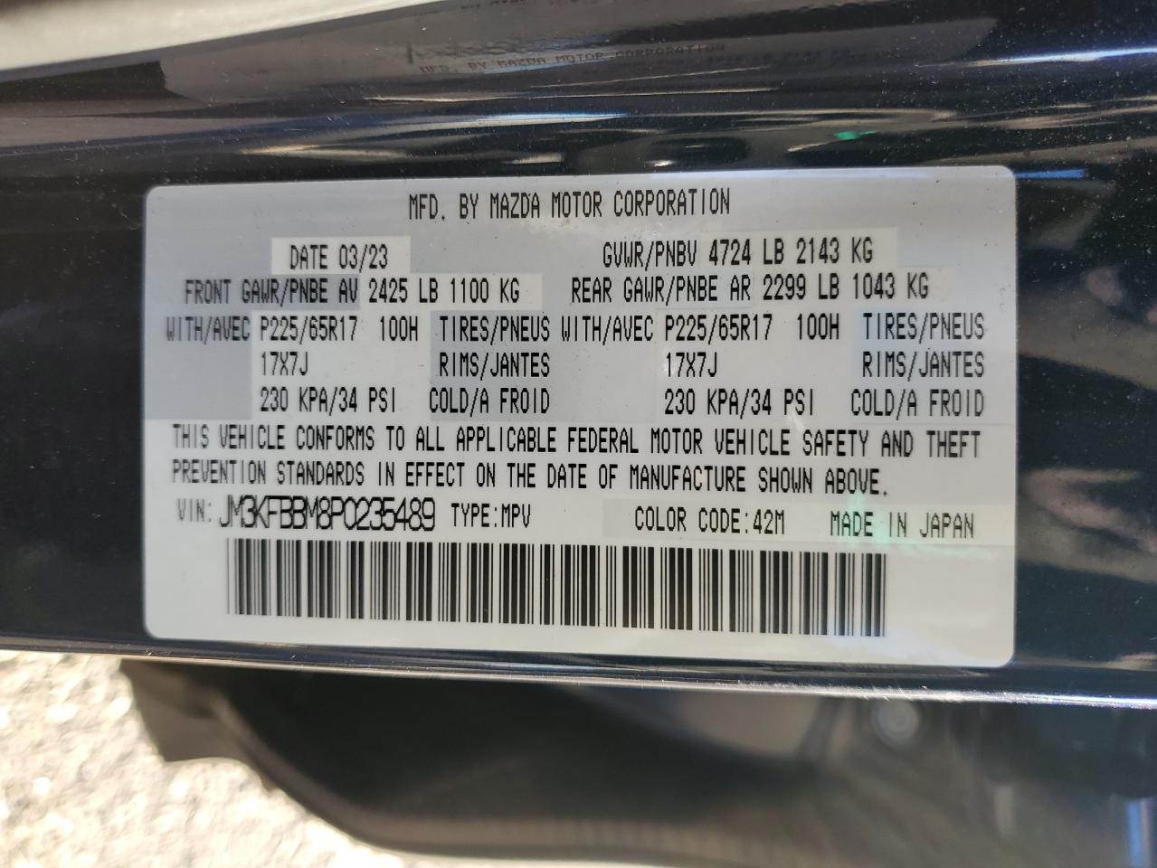 2023 Mazda Cx-5 Select VIN: JM3KFBBM8P0235489 Lot: 92650795