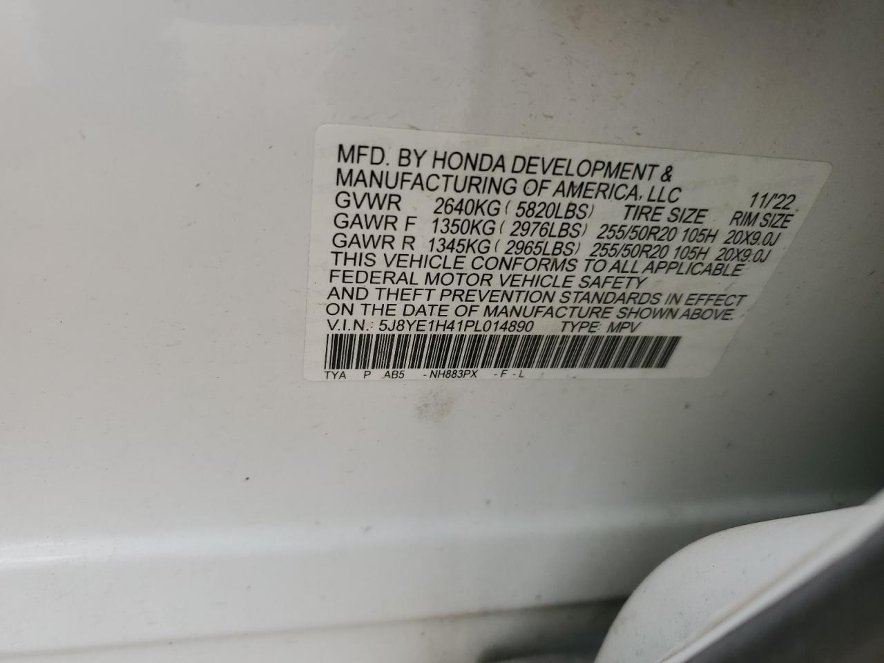 2023 Acura Mdx Technology VIN: 5J8YE1H41PL014890 Lot: 92741585